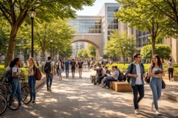 découvrez un aperçu authentique de la vie étudiante animée dans la rue de l'université, où rencontres, études et moments de détente se mêlent au quotidien.