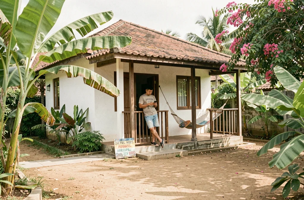 Bungalow économique avec hamac dans une guesthouse de Kuta Lombok