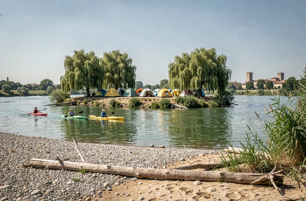 Camping L'Ile des Papes dans le Gard avec emplacements sous les saules pleureurs sur une île fluviale du Rhône