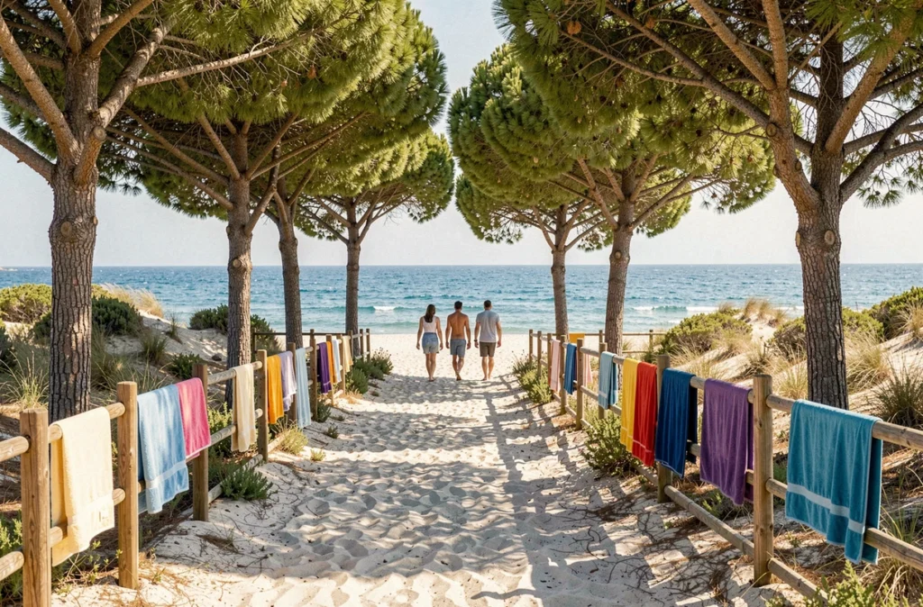 Camping Le Boucanet dans le Gard avec accès direct à la plage méditerranéenne à travers les pins parasols