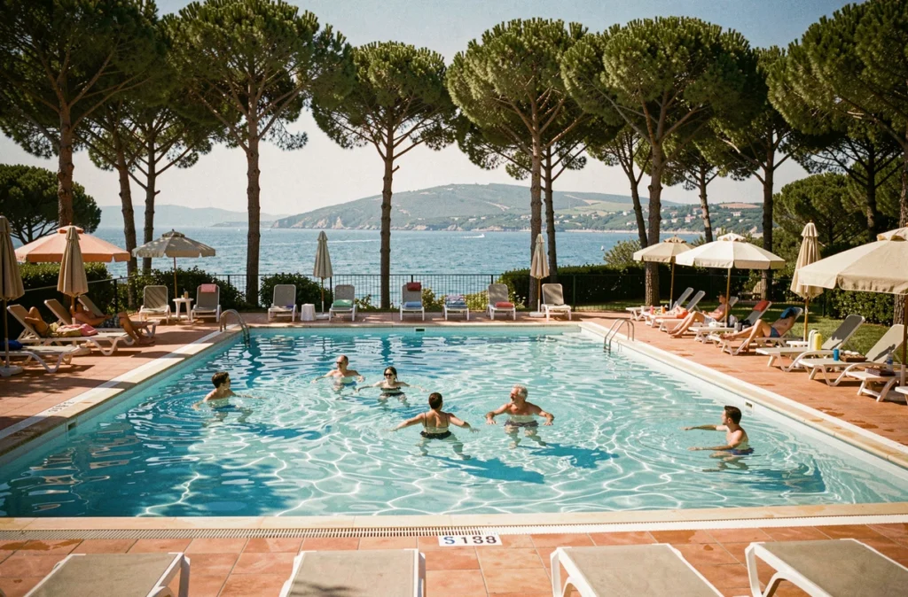Piscine du camping Le Cabellou Plage à Concarneau avec vue sur la côte de Cornouaille