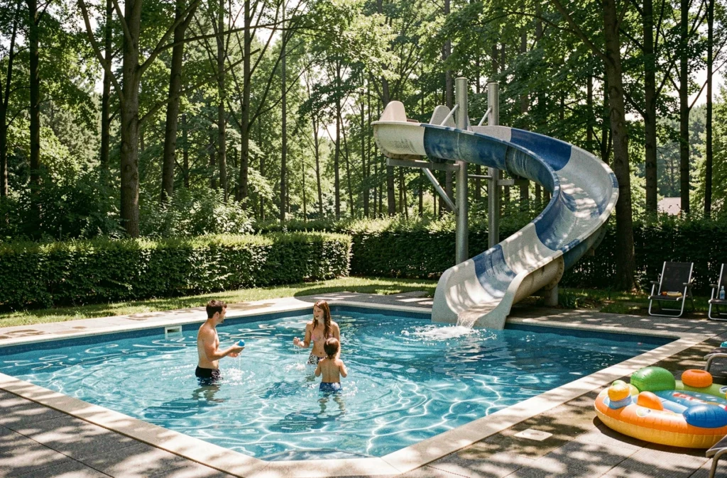 Complexe piscine avec toboggan aquatique du camping Les Embruns à Clohars-Carnoët, Finistère