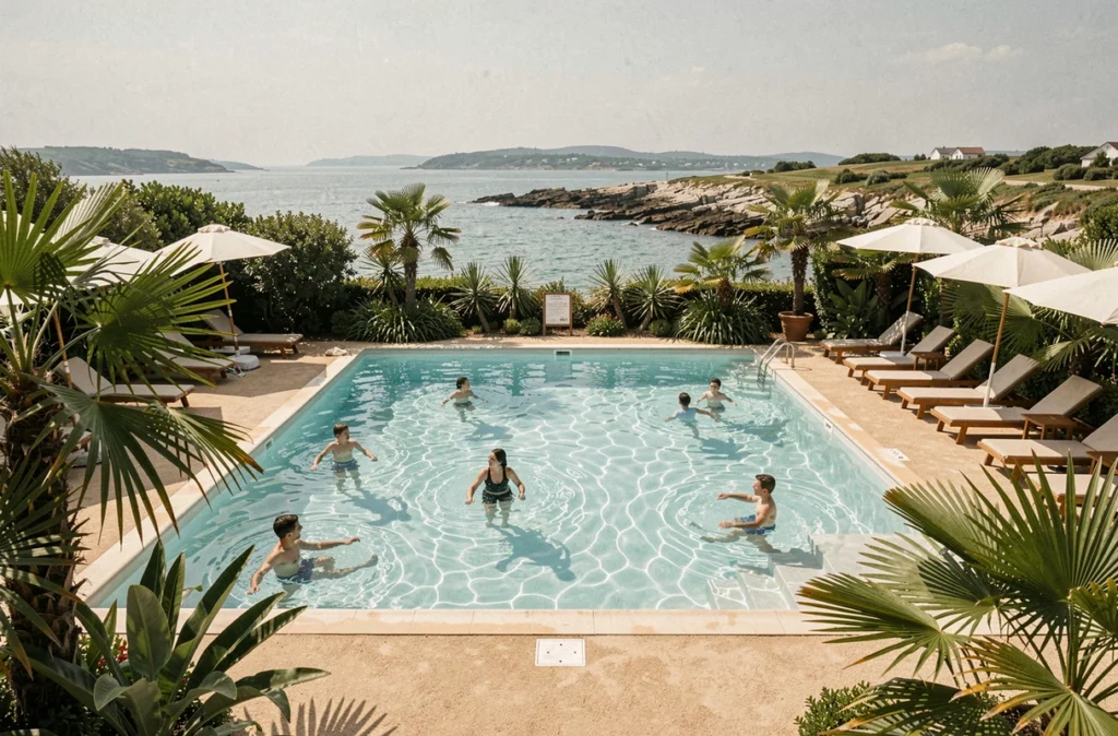 Piscine du camping Les Mouettes à Carantec avec vue sur la baie de Morlaix en Finistère
